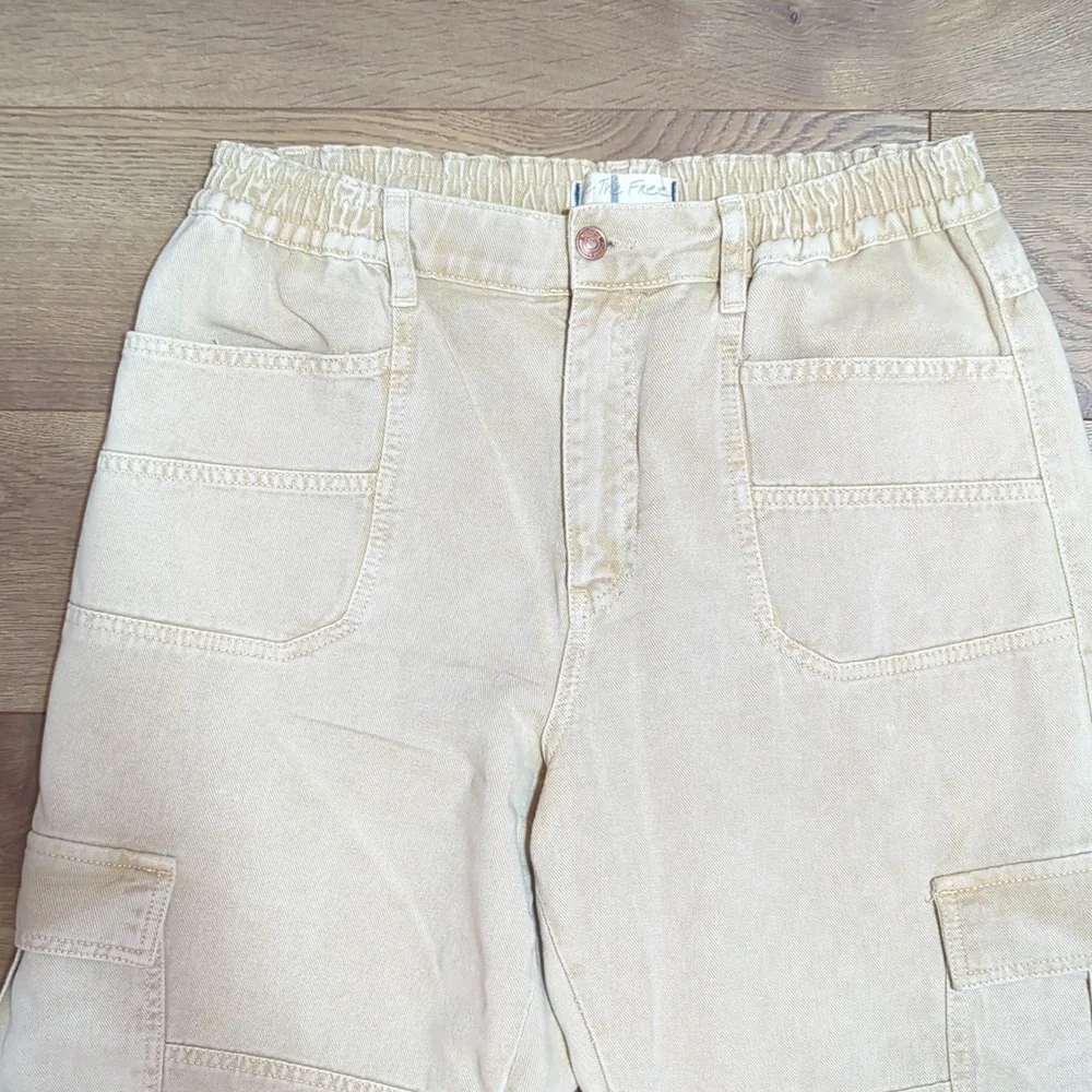Free People Platoon Cargo Pants Khaki denim joggers jeans L - Picture 4 of 15